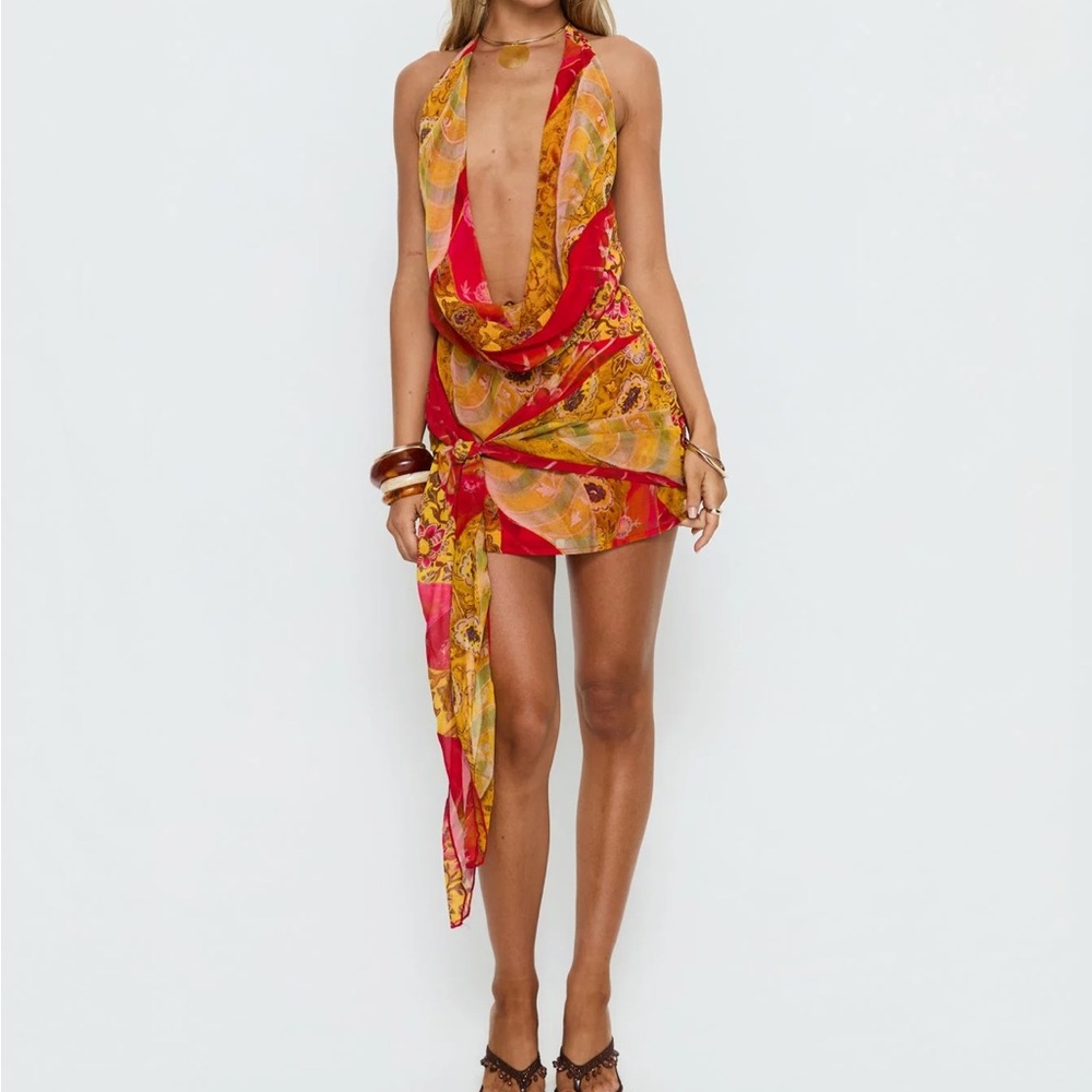 Snakepit Halter Plunge Mini Dress Paisley Splice